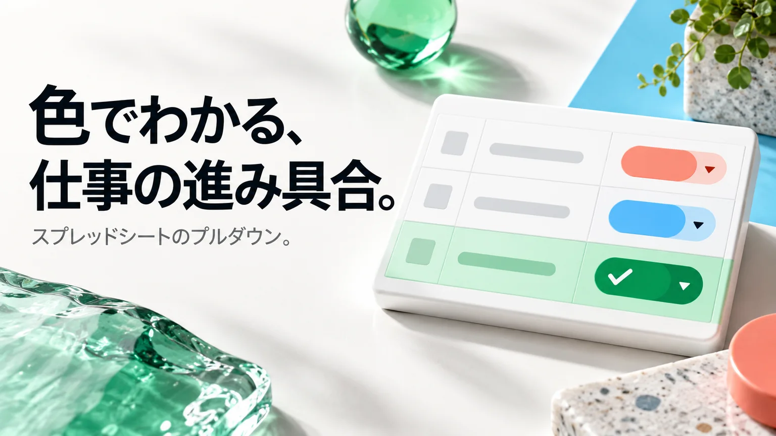スプレッドシートのプルダウンに色を付ける方法|行全体を変える設定ものイメージ