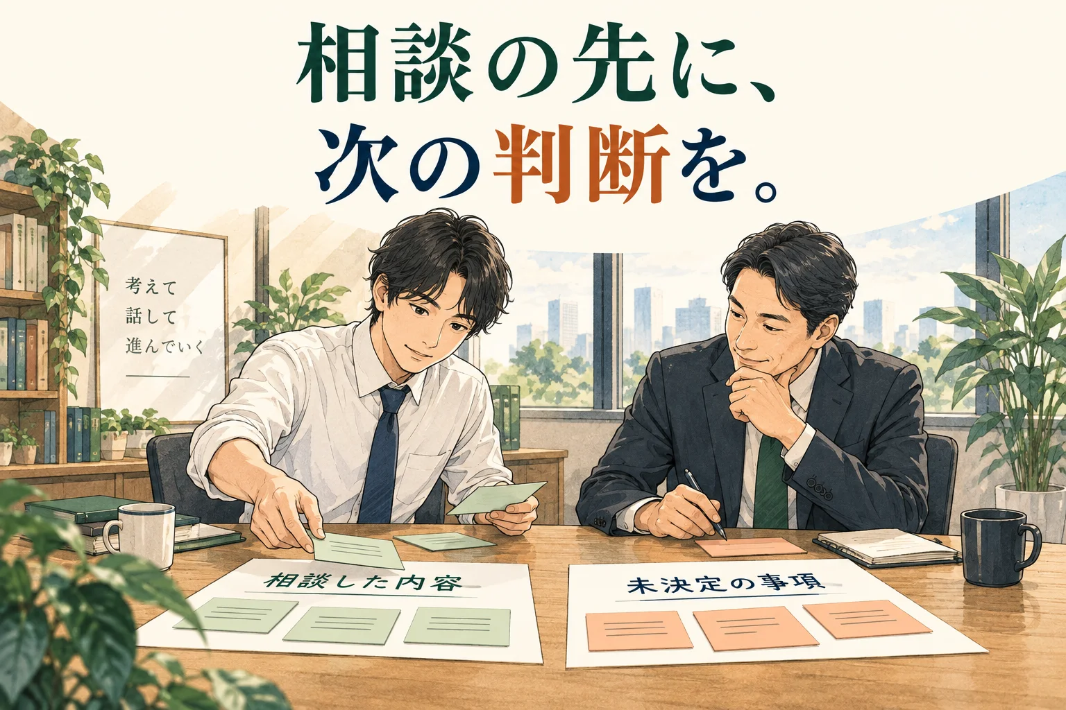 相談しても動かない上司への対処|「相談済み」と「承認済み」を分けて、次の判断を頼むの主題を描いた独自の生成イラスト。