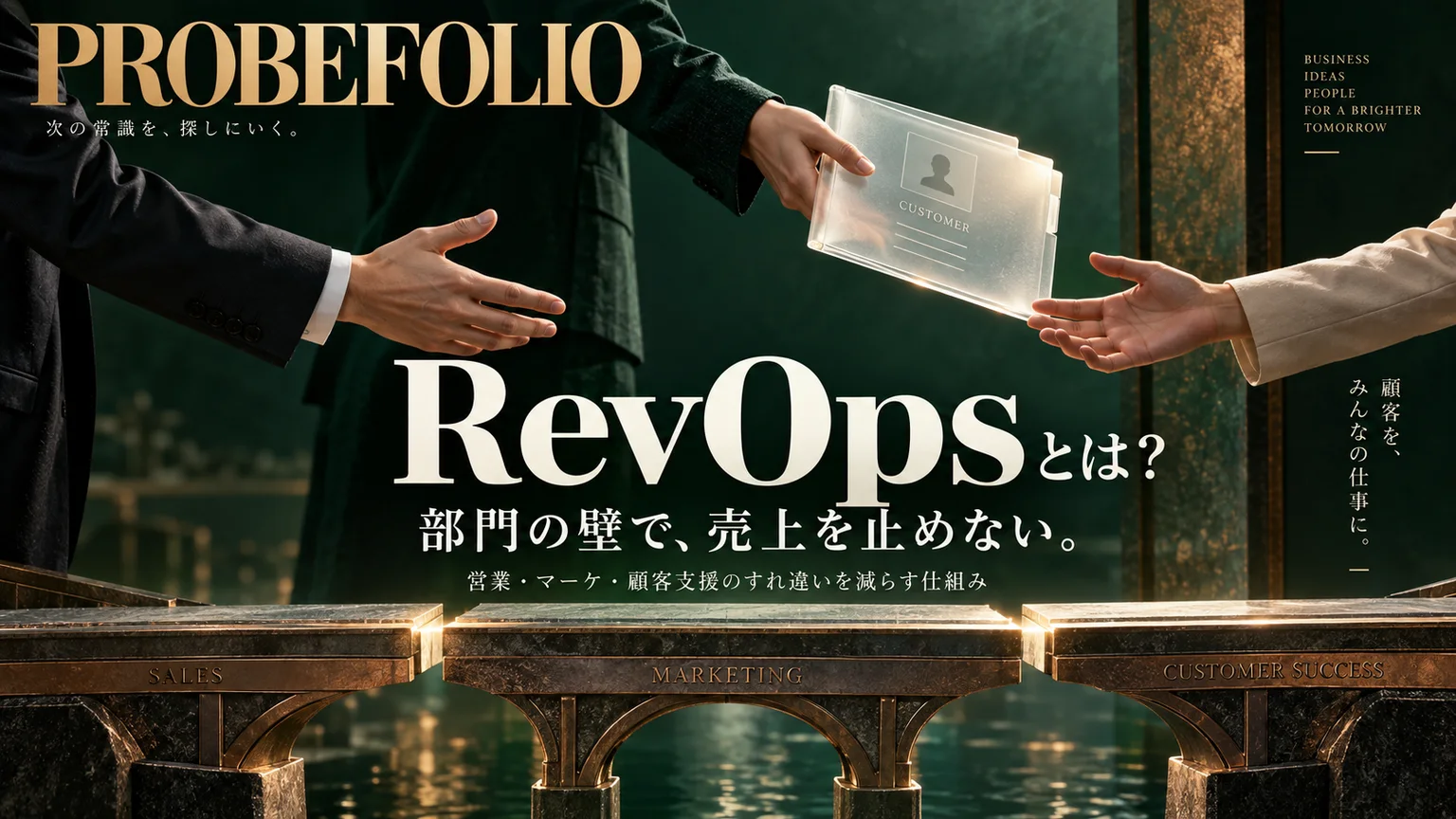 RevOpsを題材にしたPROBEFOLIOの表紙。AI生成のコンセプト画像。