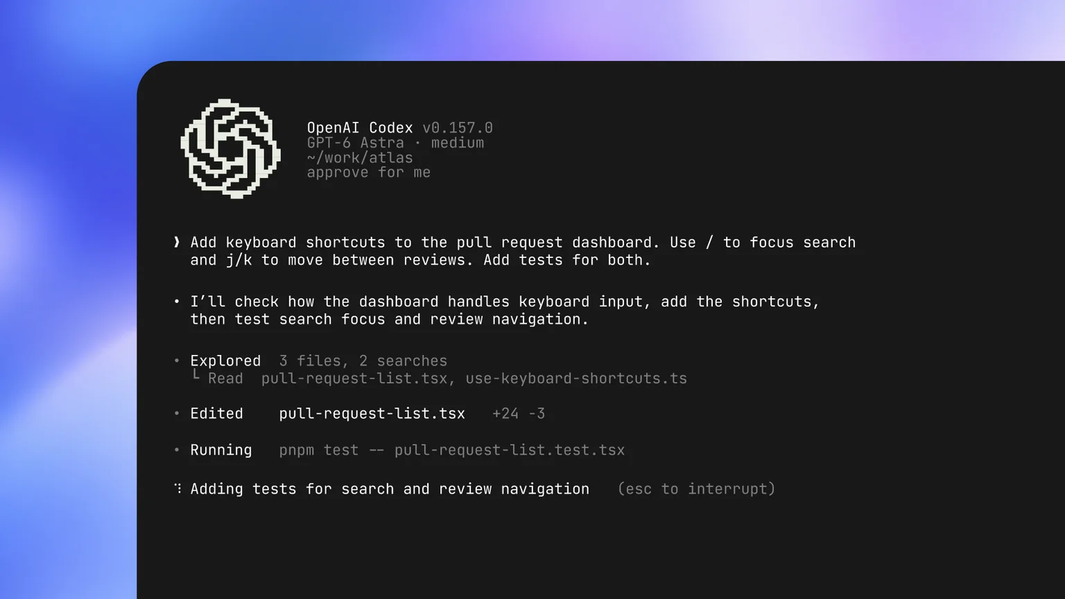 刷新されたCodex CLIのターミナル画面の公式ビジュアル(出典:OpenAI)