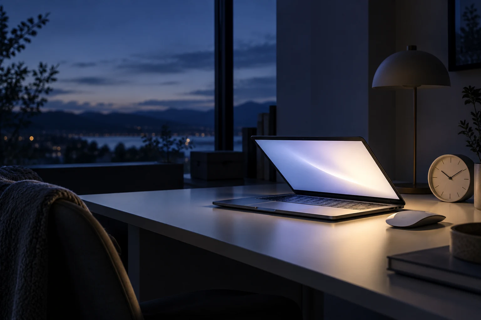 夜間にPCの画面が点灯した状況を表す生成イメージ。実際の復帰原因を示す写真ではない。