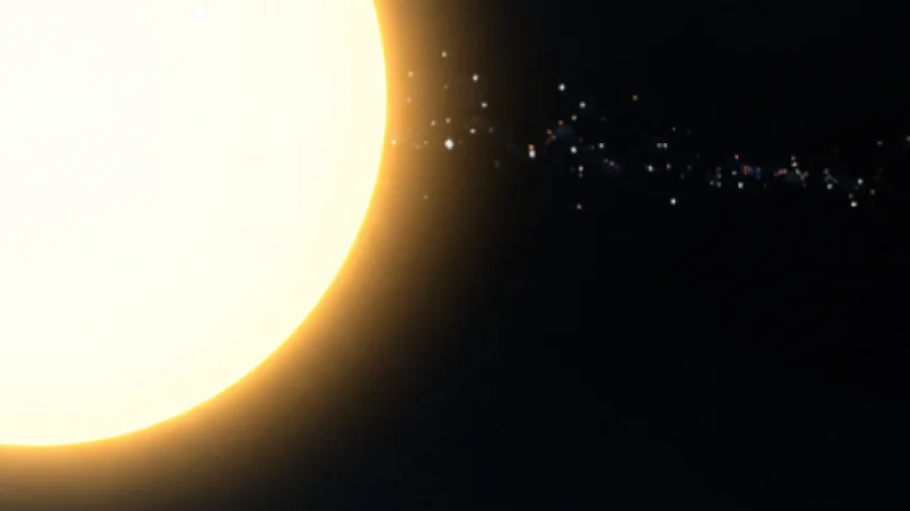 OpenAI公式「GPT-6 Sol and Luna」画像の左上部分。大きく輝く太陽と、右へ流れる星。文字は含まない切り抜き。
