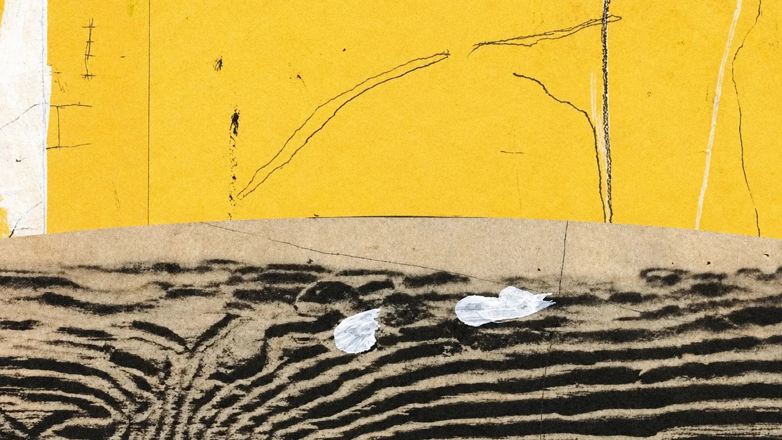 Anthropic公式「Claude Opus 5.5」発表ページのビジュアル。黄色い紙に手描きの線、その下に砂の縞模様が弧を描く。