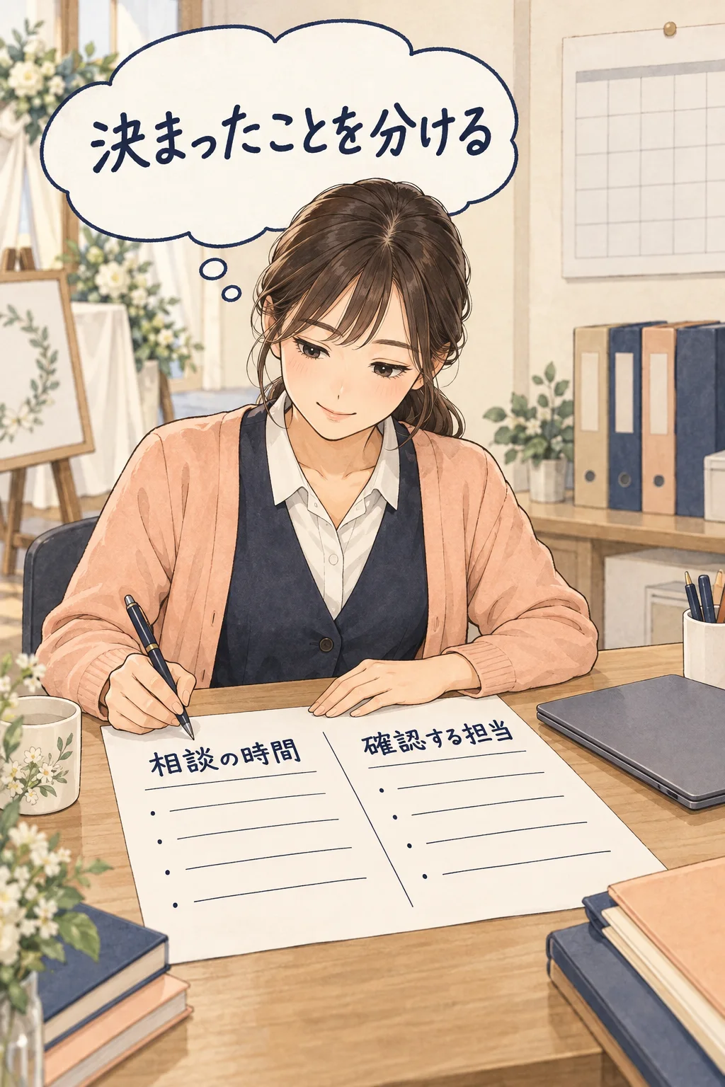次の相談時刻と、確認する担当を別々に確かめる架空の漫画