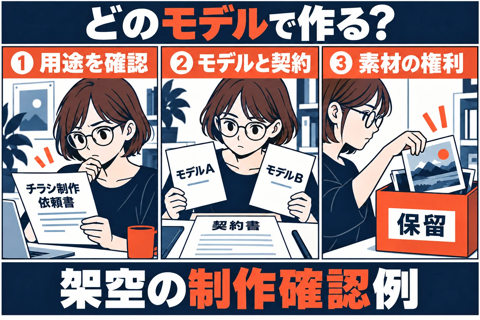 用途・モデル・素材の順に確認する架空の漫画
