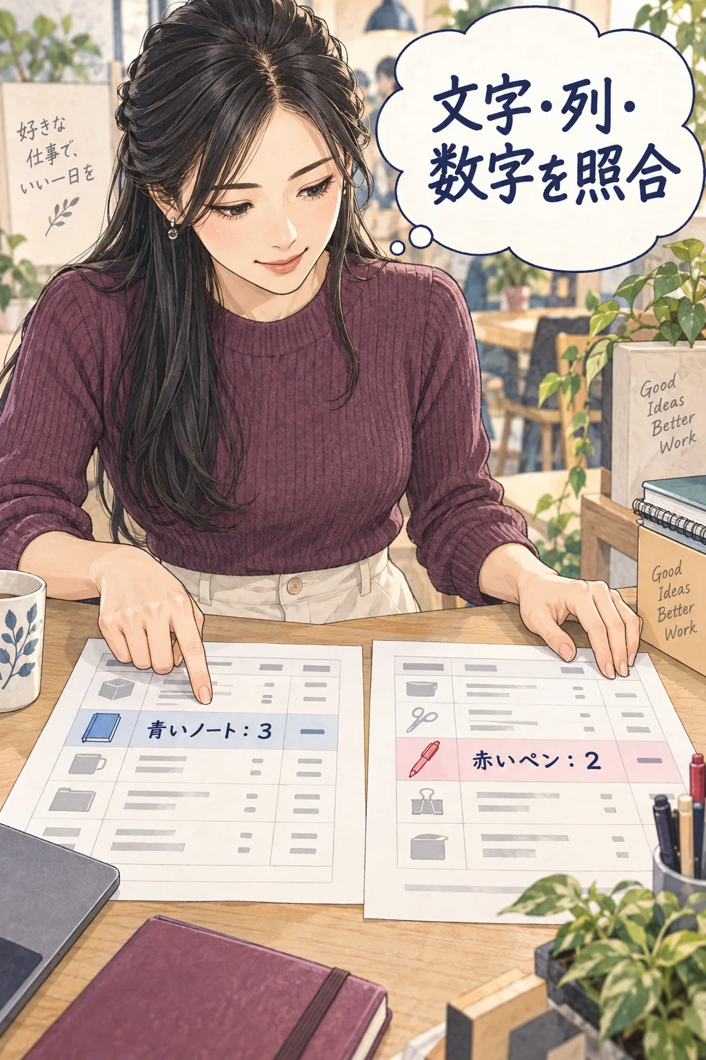 保存した表の列と数字を、元の条件と読み合わせる架空例