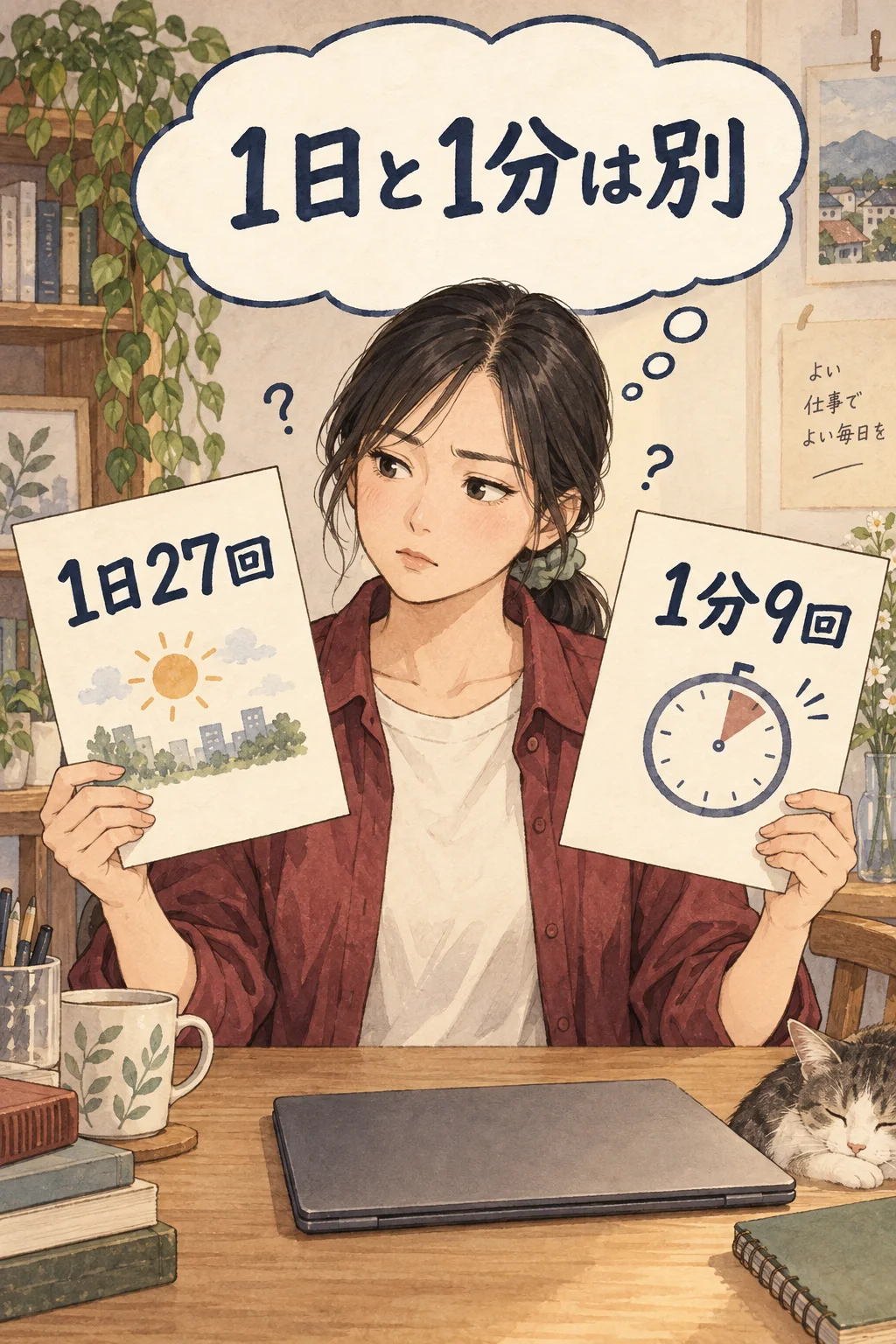 1日27回と1分9回を別々に確認する架空の漫画