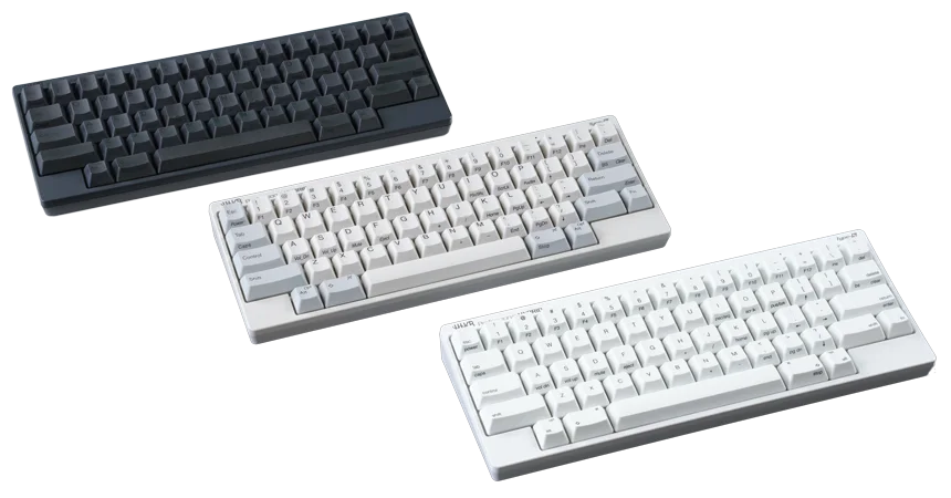 PFU公式画像:HHKB HYBRID Type-Sの英語配列。横長Enter、長いスペース、Fnで使う矢印。