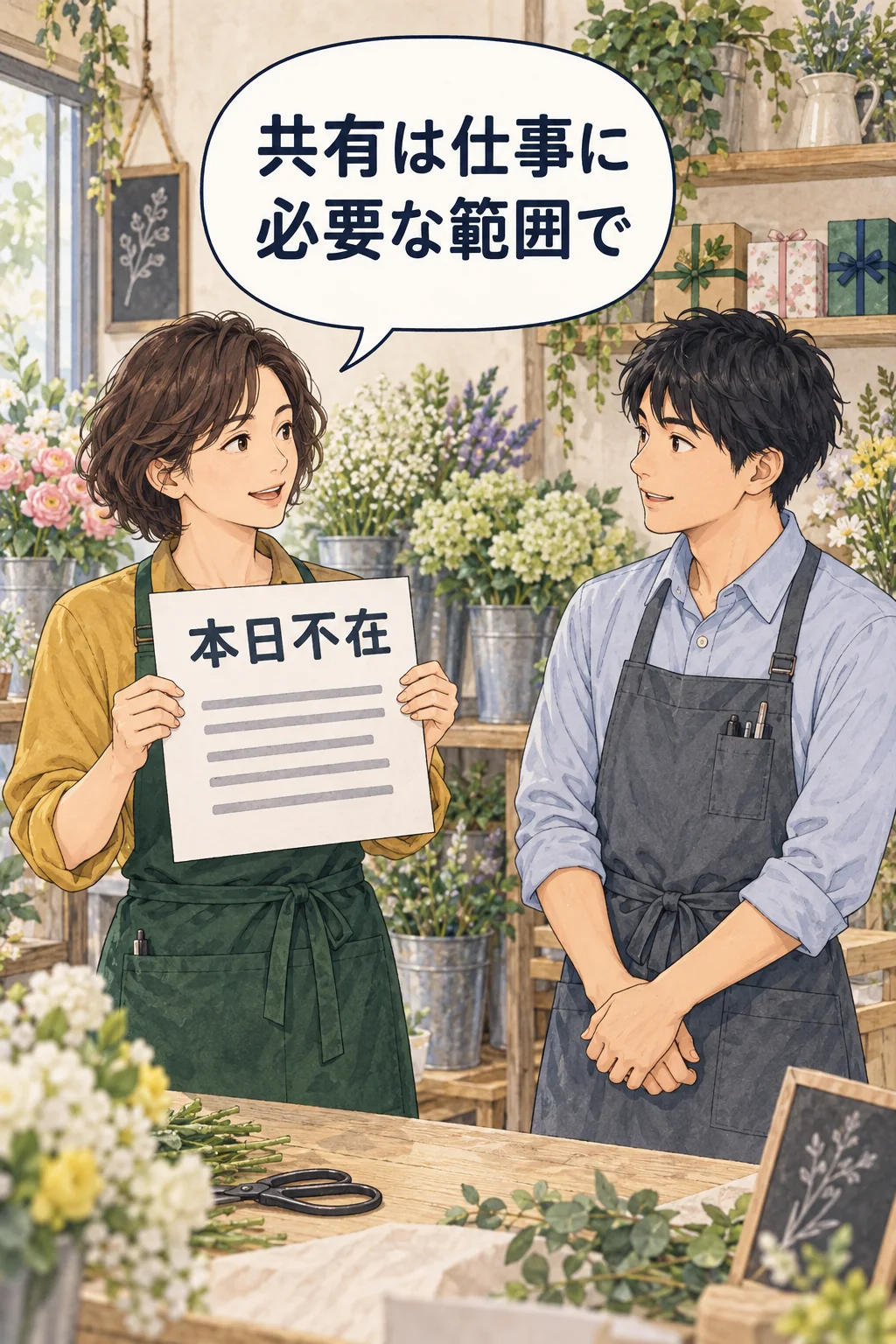 本人への返信と、担当者向けの不在・業務調整の連絡を分ける架空例