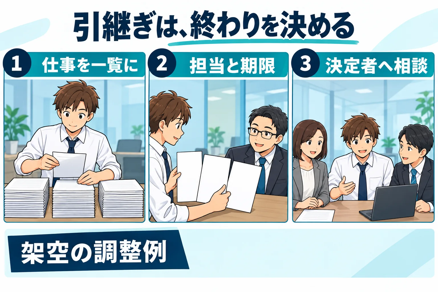 一覧と担当と決定者を確認する架空の漫画
