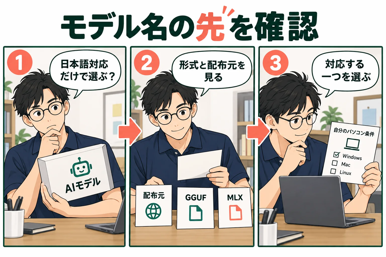 日本語対応という説明だけで決めず、形式・配布元・自分のPCの条件を確認する架空例