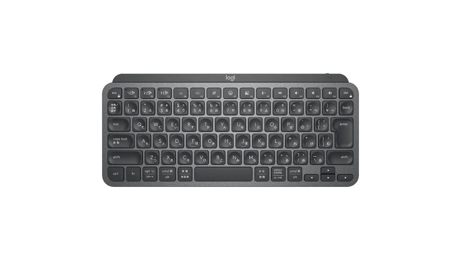 Logicool公式写真:日本語配列MX Keys Miniのキー配置。