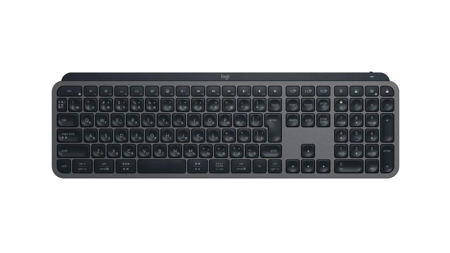 Logicool公式写真:日本語配列MX Keys Sのテンキー・矢印・移動キーの配置。