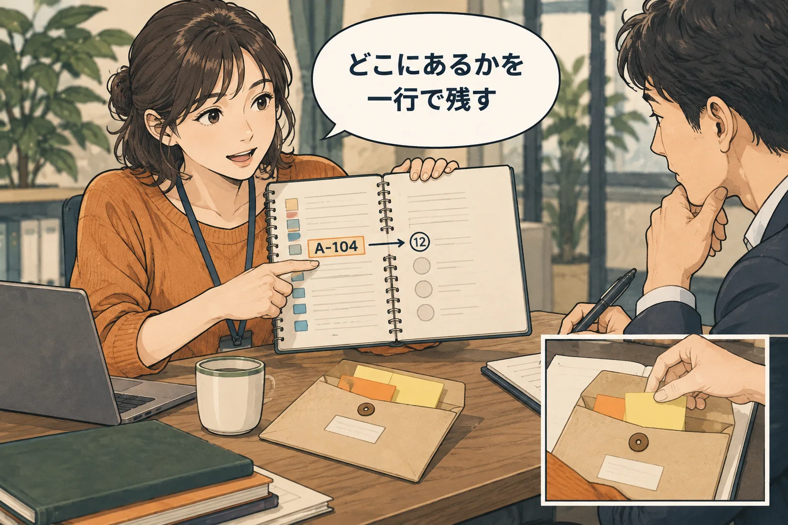 案件・日付・元の記録の場所が分かる索引を作ります。すべての文章を写し直す必要はありません。 架空の人物によるAI生成の解説漫画。