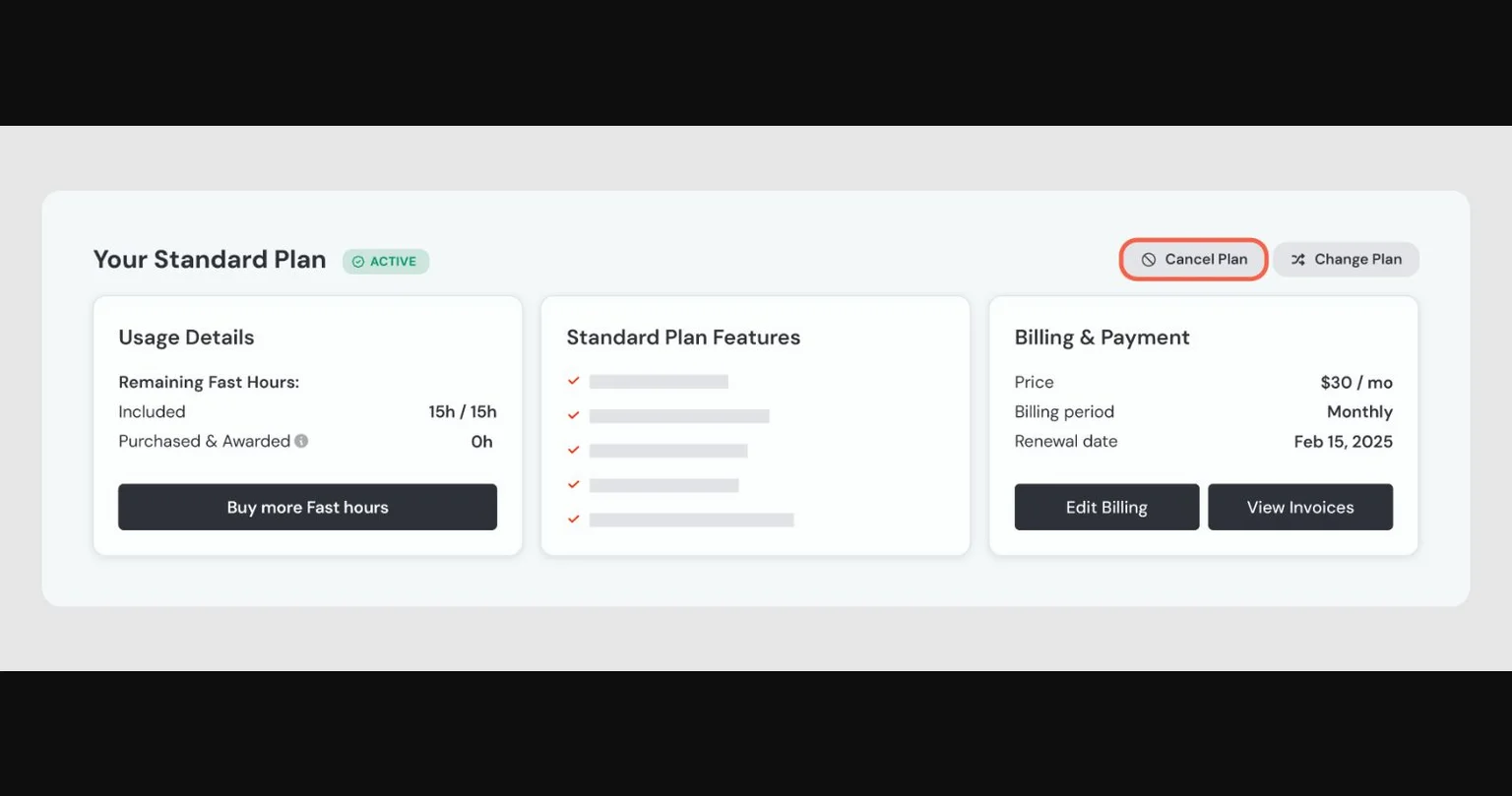 Midjourney公式ヘルプが公開しているCancel Planの位置の画面例
