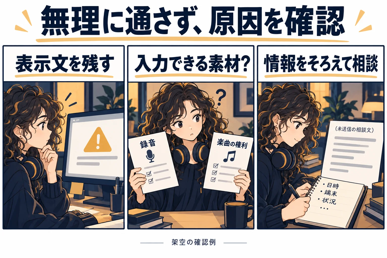 拒否表示と素材の権利を確認する漫画