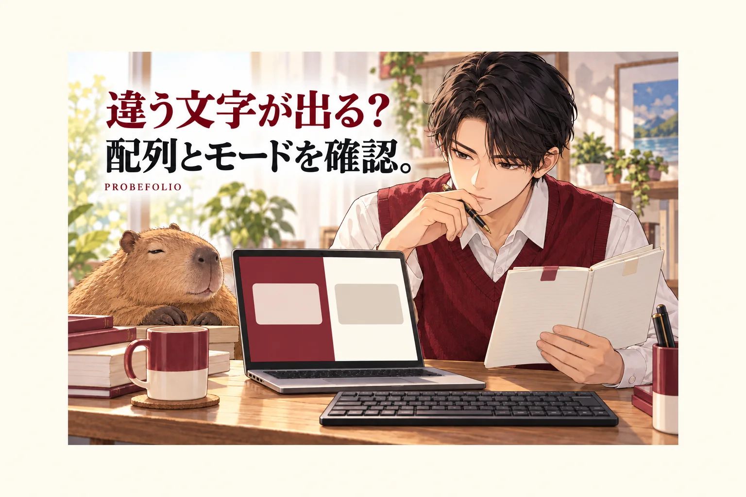 違う文字が出てくる。 配列とモードを分ける。