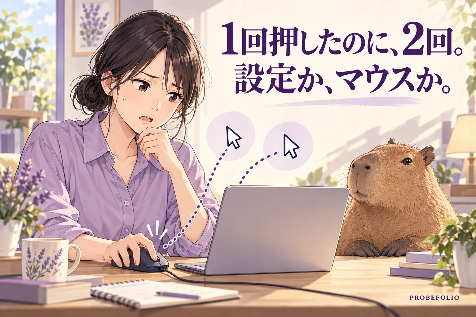 1回押したのに、2回。 設定か、マウスか。