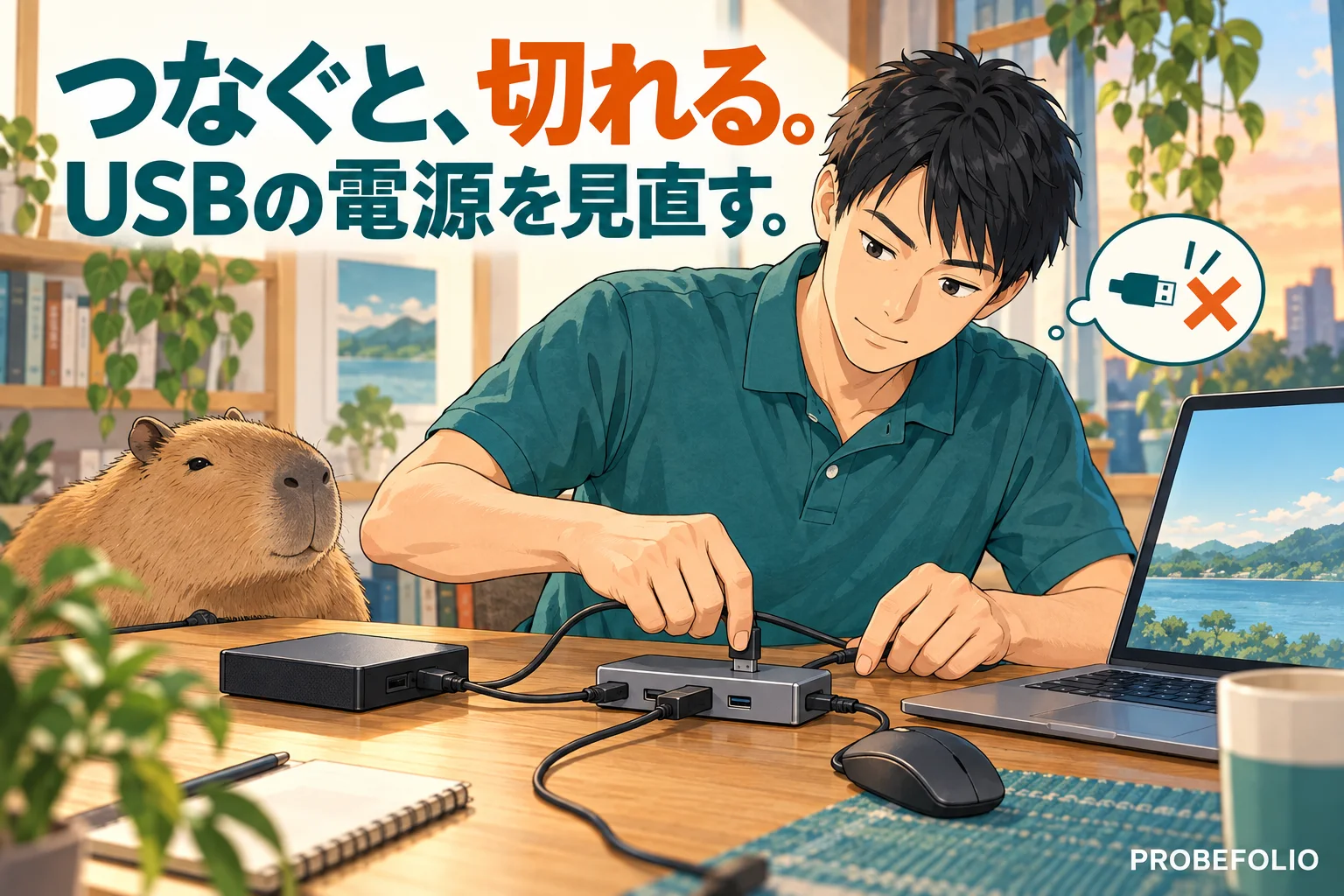 つなぐと、切れる。 USBの電源を見直す。