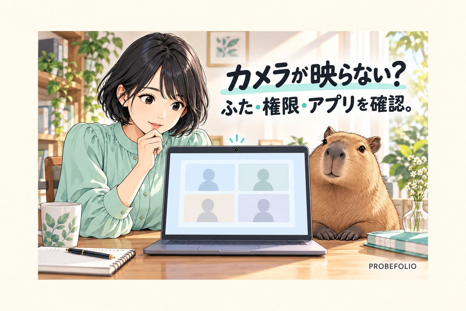 カメラが映らない？ ふた・権限・アプリを確認。