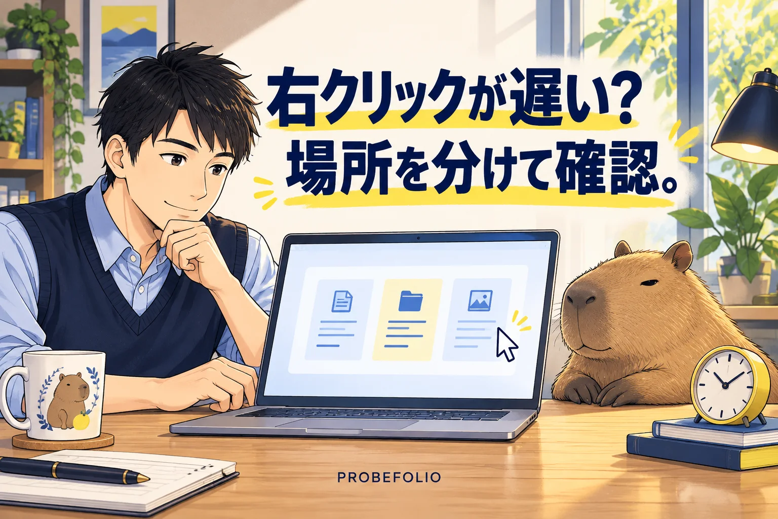 右クリックが遅い？ 場所を分けて確認。