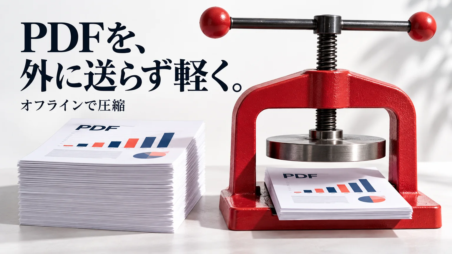 PDFをオフラインで圧縮する方法｜無料のPDF24で容量と文字を比較の内容を表した生成イメージ